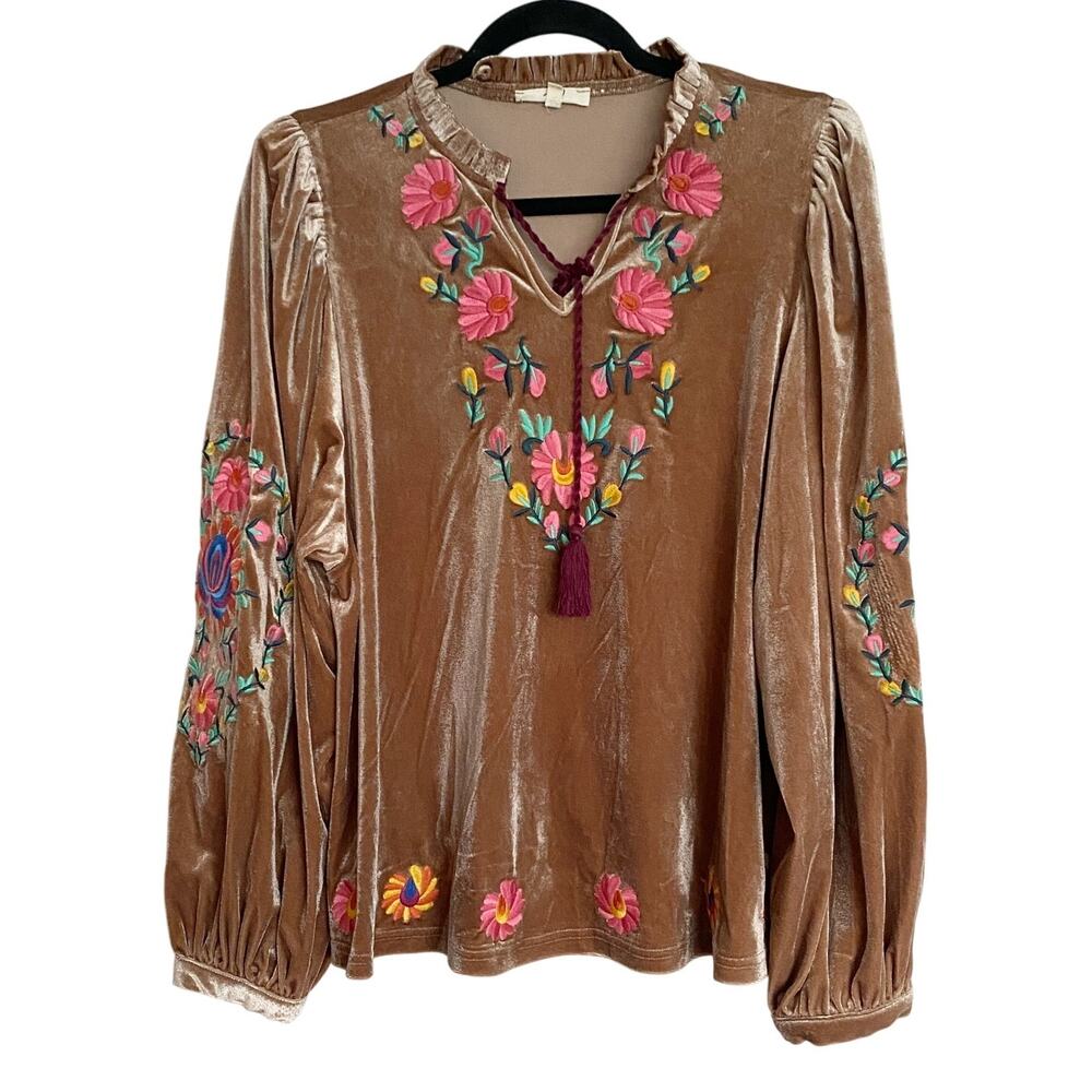 Easel Velvet Top with Floral Embroidery - Picture 2 of 3